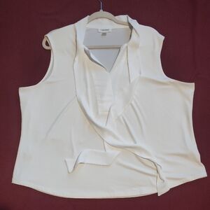 Calvin Klein White Tie Front Sleeveless Polo Blouse